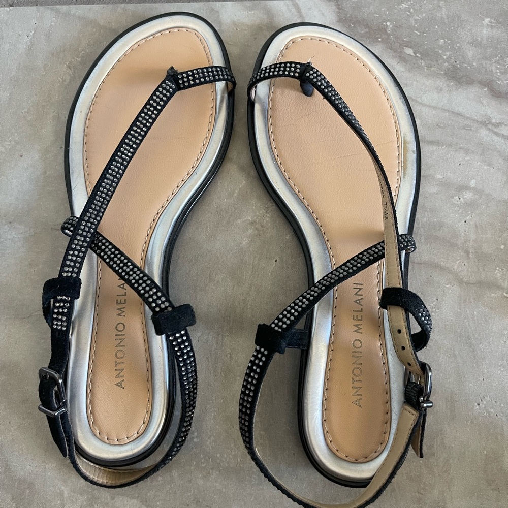 ANTONIO MELANI Black and Tan Strappy Sandals